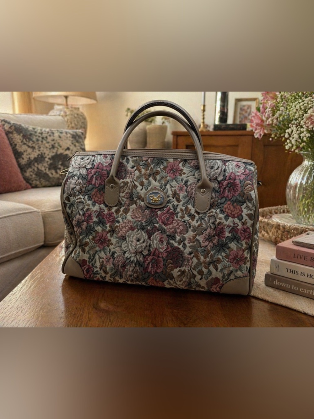 Diane Von Furstenberg Floral Tapestry Satchel Bag in Pink and Cream